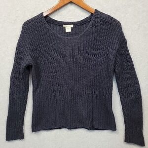 Club Monaco Woven Ribbed Knit Mohair Blend Sweater Women's Size XS Navy Blue